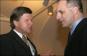 Michael Kortan (left) talking to ex-FBI Dir. Louis Freeh in 2008/fbi photo 