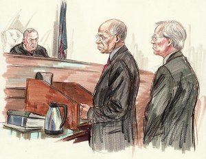 Jefferson stands next to attorney Robert Trout during sentencing /Sketch by Art Lien/NBC News