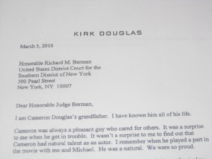 Kirk Douglas letter to judge/ticklethewire.com photo