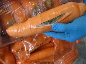 Fake carrots stuffed with marijuana, via CBP. 