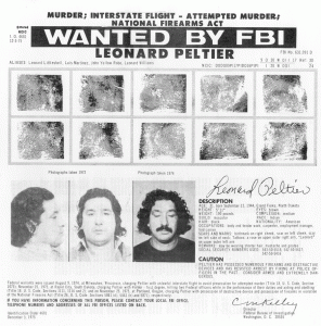Leonard Peltier FBI wanted poster.