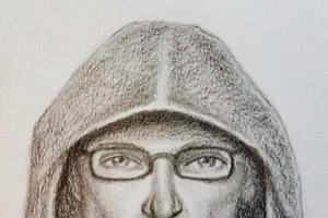 FBI sketch of person of interest in the bombing of a post office in Indiana. 