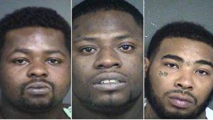 Jason Trevillion, 32, Ernest Jones, 27, and Arthur Mitchell, 25, have been charged with aggravated assault with a deadly weapon against a police officer.